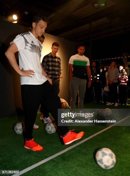 German National Football Team Player Mesut Oezil attends the presentation of the 2018 FIFA World Cup Russia Adidas jersey at The Base on November 7,...