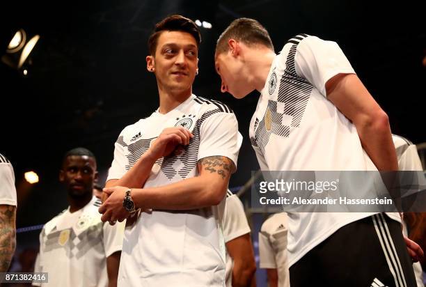 German National Football Team Player Mesut Oezil attends the presentation of the 2018 FIFA World Cup Russia Adidas jersey at The Base on November 7,...