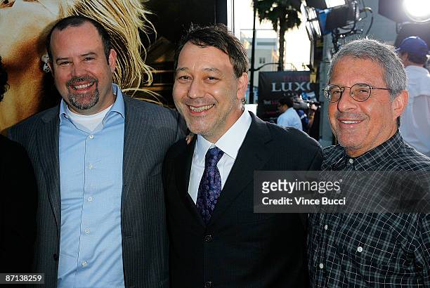Director Sam Raimi poses with Universal Pictures executives Marc Shmuger and Ron Meyer at the premiere of the film "Drag Me To Hell" on May 12, 2009...