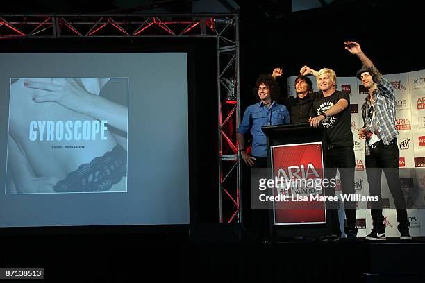 Australian band Gyroscope receives a 2009 ARIA Chart Award for their album Breed Obsession at Doltone House on May 13, 2009 in Sydney, Australia.