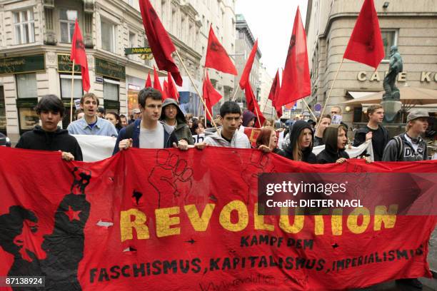 Some hundred activists of a Marxist pupil organization protest against Austrian government school policy on May 13, 2009 in the center of Vienna. AFP...