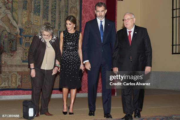 Israeli President Reuven Rivlin and wife Nechama Rivlin offer a reception in honour of King Felipe VI of Spain and Queen Letizia of Spain at El Pardo...