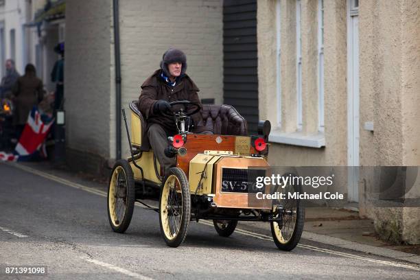 Humberette, entered by Henry Brooks & driven by A.J.D. Henry Brooks, during the 121st London To Brighton Veteran Car Run on November 5, 2017 in...