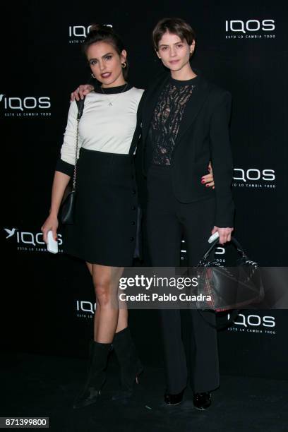 Spanish actresses Veronica Echegui and Alba Galocha attend the 'IQOS' presentation at the Nubel restaurant on November 7, 2017 in Madrid, Spain.