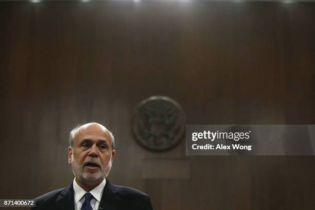 Former Federal Reserve Board Chairman Ben Bernanke speaks during the Paul H. Douglas Award for Ethics in Government ceremony November 7, 2017 on...
