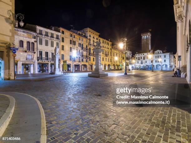 piazza libertà by night in bassano del grappa - libertà stock pictures, royalty-free photos & images