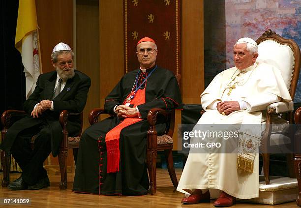 In this handout photo provided by the Israeli Press Office , Pope Benedict XVI attends an interfaith meeting at Notre Dame Church on May 12, 2009 in...