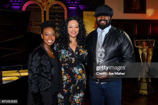 Kanya King and Gregory Porter during the MOBO Outstanding Contribution To Music Award announcement at Gresham Centre on November 7, 2017 in London,...