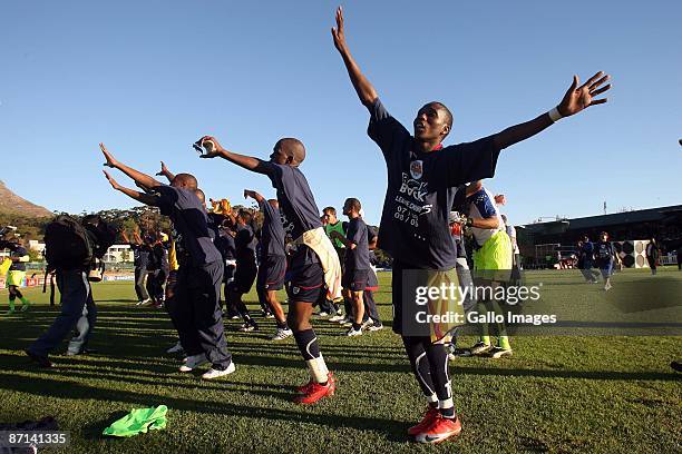 Supersport United players celebrate winning the Absa Premiership after the Absa Premiership match between Santos and SuperSport United at Coetzenburg...