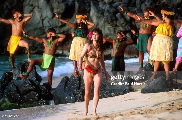 Marie Helvin , ex wife of photographer David Bailey photographed on a Hawaiian Island on September 14, 1990 on Kaanapali Beach, Maui, Hawaii.