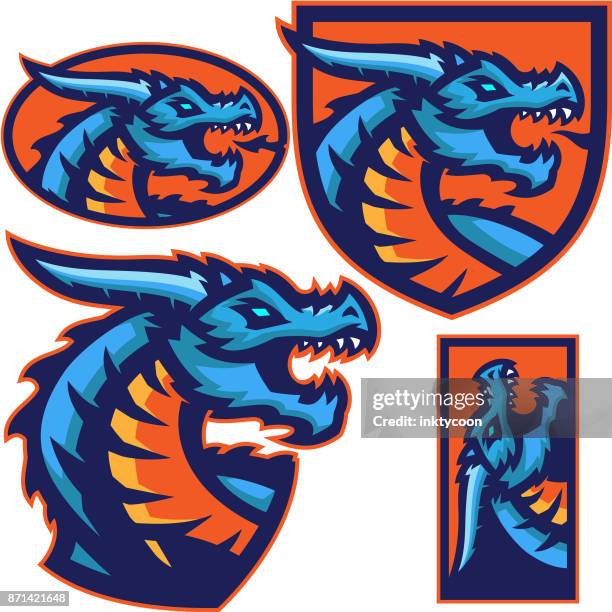 dragon sport kit - tierschuppe stock-grafiken, -clipart, -cartoons und -symbole