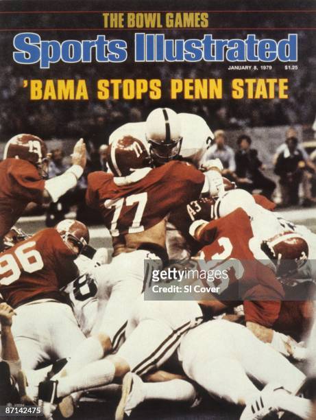 January 8, 1979 Sports Illustrated via Getty Images Cover. College Football: Sugar Bowl. Penn State Mike Guman in action, attempting 4th down...