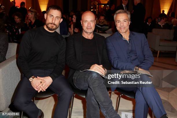 Actors Clemens Schick, Christian Berkel and Hannes Jaenicke attend the preview screening of the new documentary 'Guardians of Heritage - Hueter der...