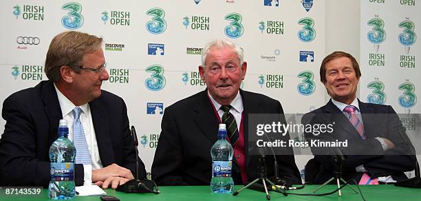 Jack Peter, Sr. Vice President and Chief Operating Officer, Christy O'Connor and George O'Grady, Chief Executive of The European Tour at the press...