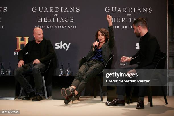 Actors Christian Berkel, Ulrike Folkerts and Clemens Schick are seen at the preview screening of the new documentary 'Guardians of Heritage - Hueter...