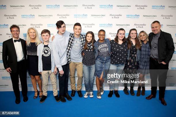 SeriousFun CEO Blake Maher Clea Newman and David Gray with the SeriousFun Campers at the SeriousFun London Gala 2017 at The Roundhouse on November 7,...