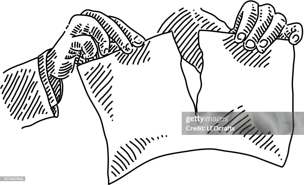 Hands tearing Paper Drawing