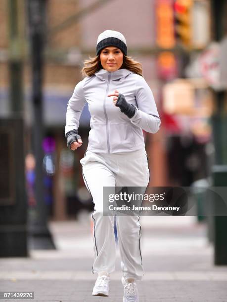 Jennifer Lopez seen on location for 'Second Act' in Woodside on November 7, 2017 in New York City.