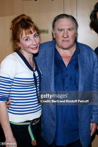 Julie Depardieu and her father Gerard Depardieu pose after "Depardieu Chante Barbara" at Le Cirque d'Hiver on November 6, 2017 in Paris, France.