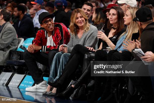 Actress Ellen Pompeo is seen in the crowd during the game between the New York Knicks and Charlotte Hornets on November 7, 2017 at Madison Square...