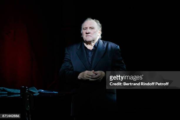 Gerard Depardieu performs during "Depardieu Chante Barbara" at Le Cirque d'Hiver on November 7, 2017 in Paris, France.