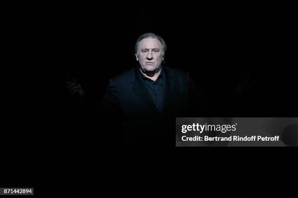 Gerard Depardieu performs during "Depardieu Chante Barbara" at Le Cirque d'Hiver on November 7, 2017 in Paris, France.