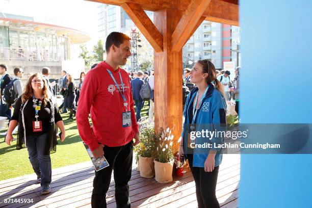 Bay Area non-profit Cool Effect engages with attendees of Dreamforce at Dreamforce on November 7, 2017 in San Francisco, California. The engagement...