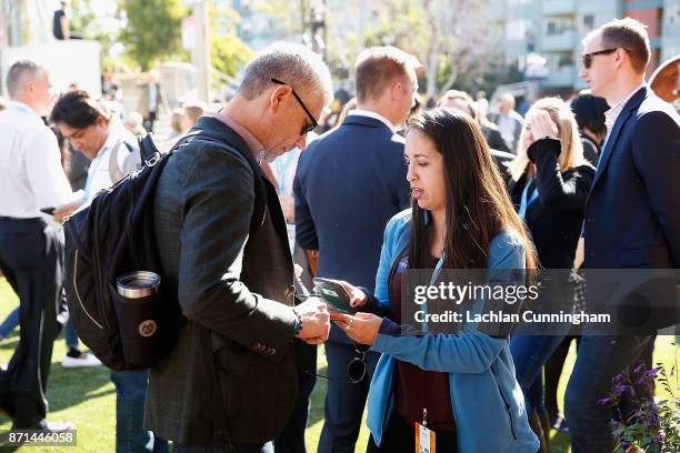 Bay Area non-profit Cool Effect engages with attendees of Dreamforce at Dreamforce on November 7, 2017 in San Francisco, California. The engagement...