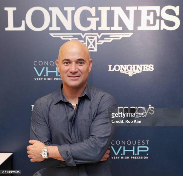 Longines Ambassador of Elegance, Andre Agassi appears at Macys Herald Square for the U.S. Launch of the Conquest V.H.P. On November 7th, 2017 in New...