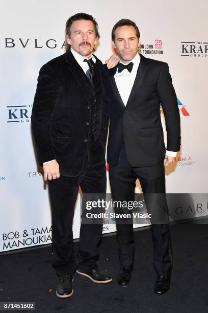 Ethan Hawke and Alessandro Nivola attend the Elton John AIDS Foundation's Annual Fall Gala with Cocktails By Clase Azul Tequila at Cathedral of St....