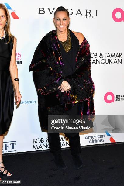 Donna Karen attends the Elton John AIDS Foundation's Annual Fall Gala with Cocktails By Clase Azul Tequila at Cathedral of St. John the Divine on...