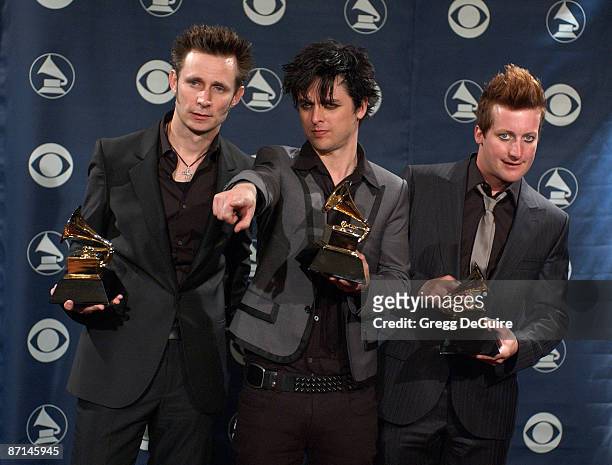 Mike Dirnt, Billie Joe Armstrong, and Tre Cool of Green day, winners of Record Of The Year for "Boulevard Of Broken Dreams"