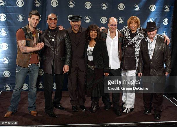 Devin Lima with Larry Graham, Fred Stewart, Rose Stewart, and Gregg Errico Cynthia Robinson, and Jerry Martini of Sly and the Family Stone