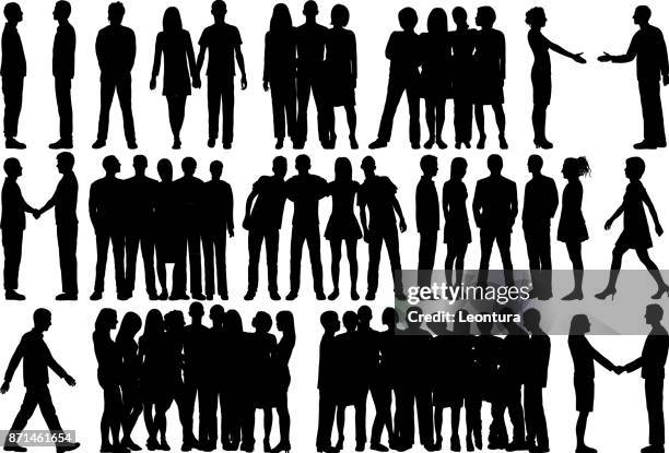 people (all silhouettes are complete and moveable) - black and white people holding hands stock illustrations