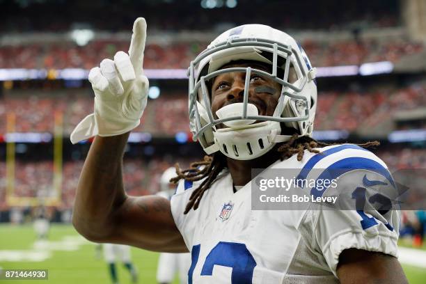 Hilton of the Indianapolis Colts celebrates a touchdown in the fourth quarter at NRG Stadium on November 5, 2017 in Houston, Texas. Indianapolis...