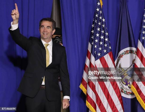 Ralph Northam, the Democratic candidate for governor of Virginia, greets supporters after during an election night rally November 7, 2017 in Fairfax,...