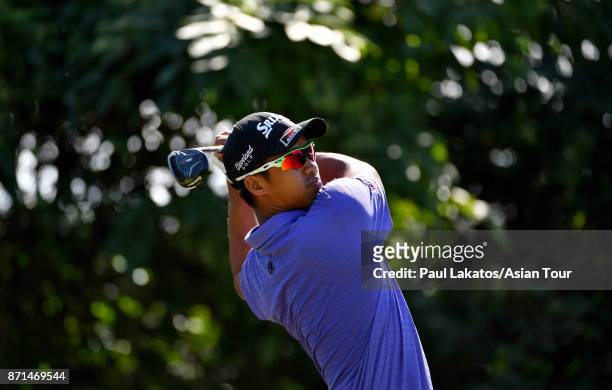 Arie Irawan of Malaysia plays a shot during practice for the Resorts World Manila Masters at Manila Southwoods Golf and Country Club on November 8,...