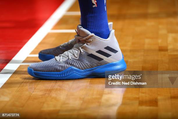 The sneakers of Harrison Barnes of the Dallas Mavericks are seen during the game against the Washington Wizards on November 7, 2017 at Capital One...
