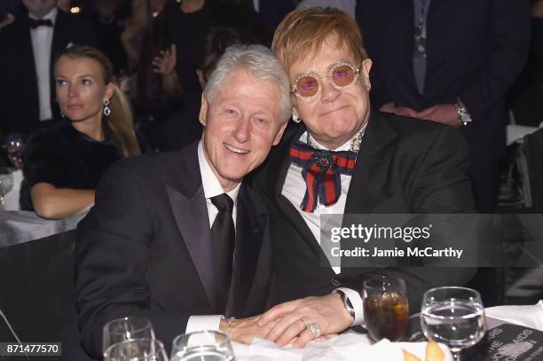 President Bill Clinton and Sir Elton John attend the Elton John AIDS Foundation Commemorates Its 25th Year And Honors Founder Sir Elton John During...