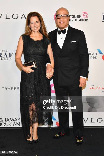 Holly Peterson and Darren Walker attend the Elton John AIDS Foundation 25th Year And Honors Founder Sir Elton John During New York Fall Gala at...