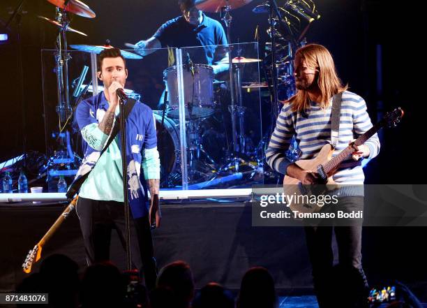 Adam Levine and James Valentine of Maroon 5 perform at the iHeartRadio Album Release Party with Maroon 5 at iHeartRadio Theater on November 7, 2017...