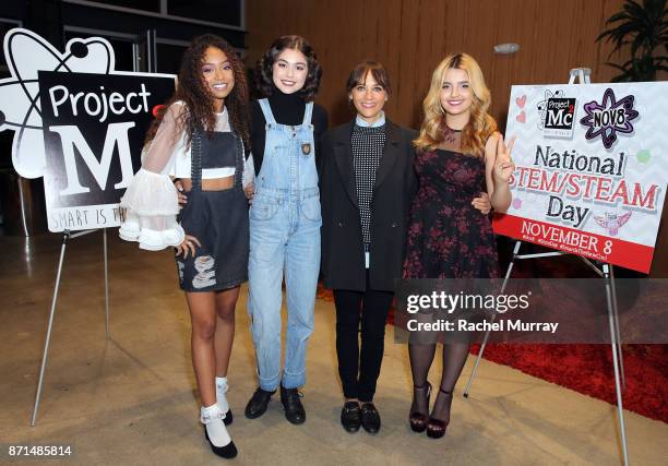 Genneya Walton, Mika Abdalla, Rashida Jones, and Victoria Vida pose for a photo during MGA Entertainment, Cast of Netflix's Project Mc2, and Rashida...