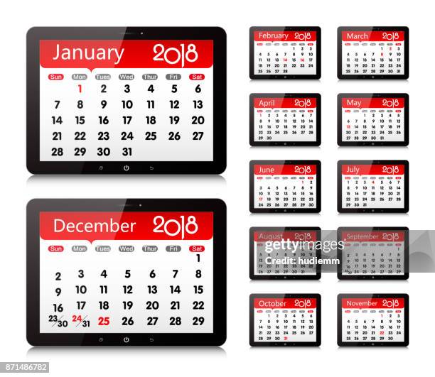 stockillustraties, clipart, cartoons en iconen met vector jaar voor 2018 calendar in digitale tablet pc geïsoleerd - annual musicares person of the year