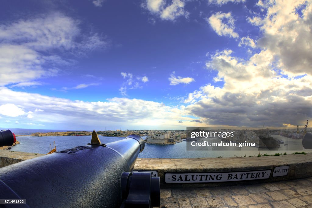 The View of the Grand Harbour and the three cities from the Saluting Battery in Valletta