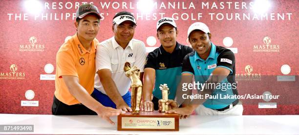 Former past champions of the Resorts World Manila Masters L-R, Liang Wenchong of China Mardan Mamat of Singapore Natipong Srithong of Thailand, 2015...