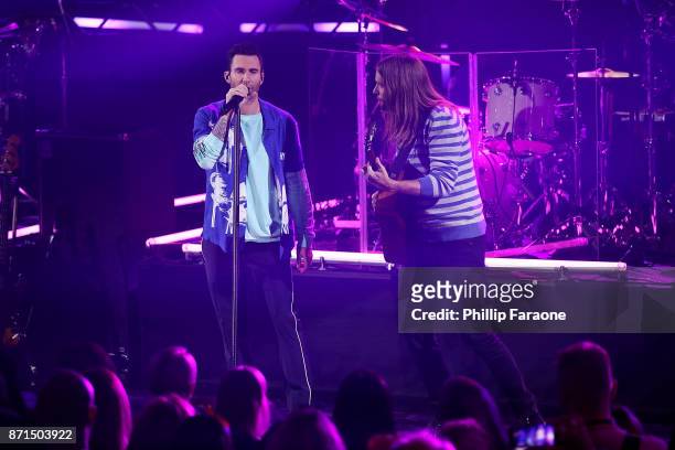 Adam Levine and James Valentine of Maroon 5 perform at the iHeartRadio Album Release Party with Maroon 5 at iHeartRadio Theater on November 7, 2017...