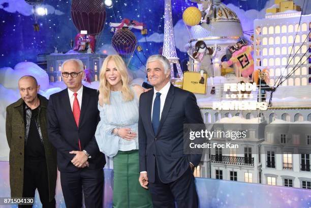 Guest, Le Printemps CEO Paolo Cesare, actress Nicole Kidman and general director LVMH Antonio Belloni attend the 'Le Printemps' Christmas Decorations...