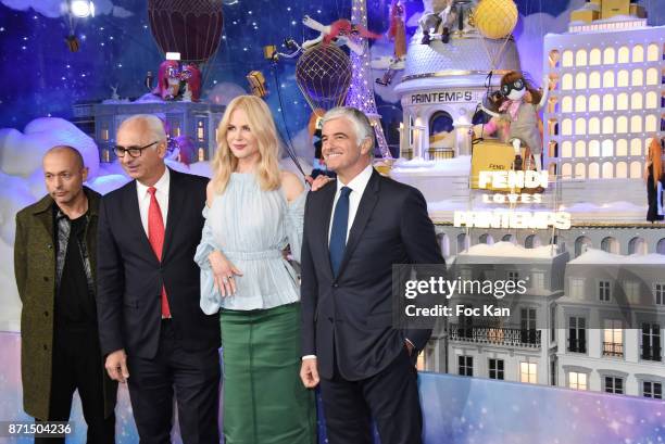 Printemps CEO Paolo Cesare, actress Nicole Kidman and general director LVMH Antonio Belloni attend the 'Le Printemps' Christmas Decorations...