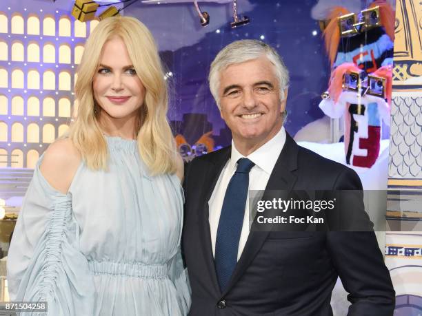 Actress Nicole Kidman and general director LVMH Antonio Belloni attend the 'Le Printemps' Christmas Decorations inauguration at Le Printemps on...