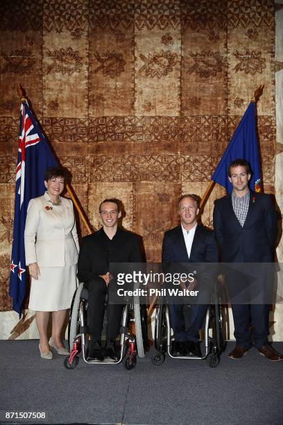Her Excellency, The Rt Hon Dame Patsy Reddy, Governor-General of New Zealand and Para athletes Corey Peters, Adam Hall and Aaron Ewen during the New...